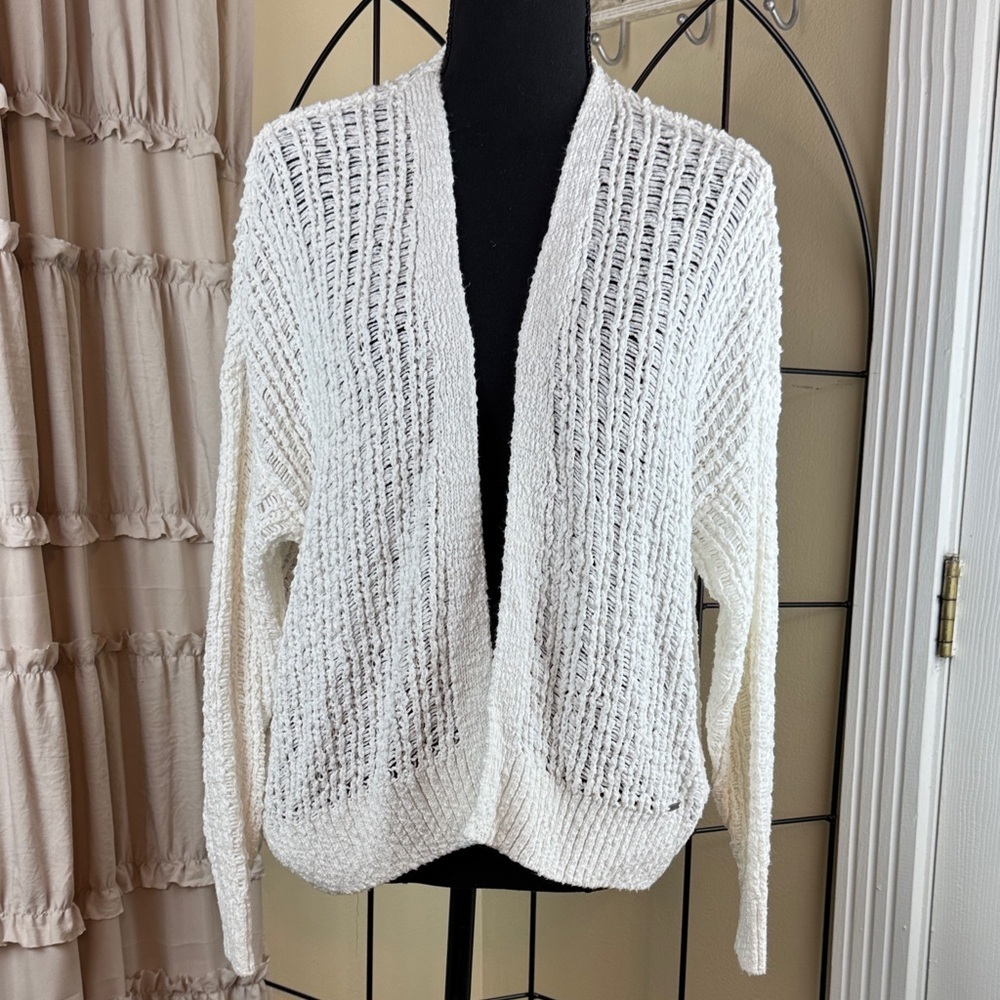 Hollister Open Knit White Cardigan Sweater Size XS